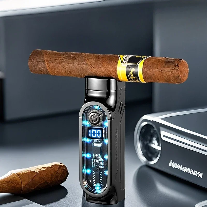 High-looking Smart Touch-sensitive Three-stroke Cigar Lighter, High Temperature and Fierce Fire, Windproof Inflatable Lighter