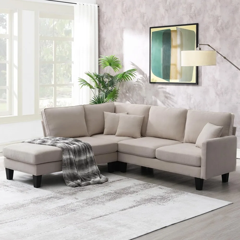 

Modular Sectional Sofa Couch 90" Modern L Shaped Convertible Corner Sofa 5 Seat Couch with Chaise Lounge, Minimalist Indoor