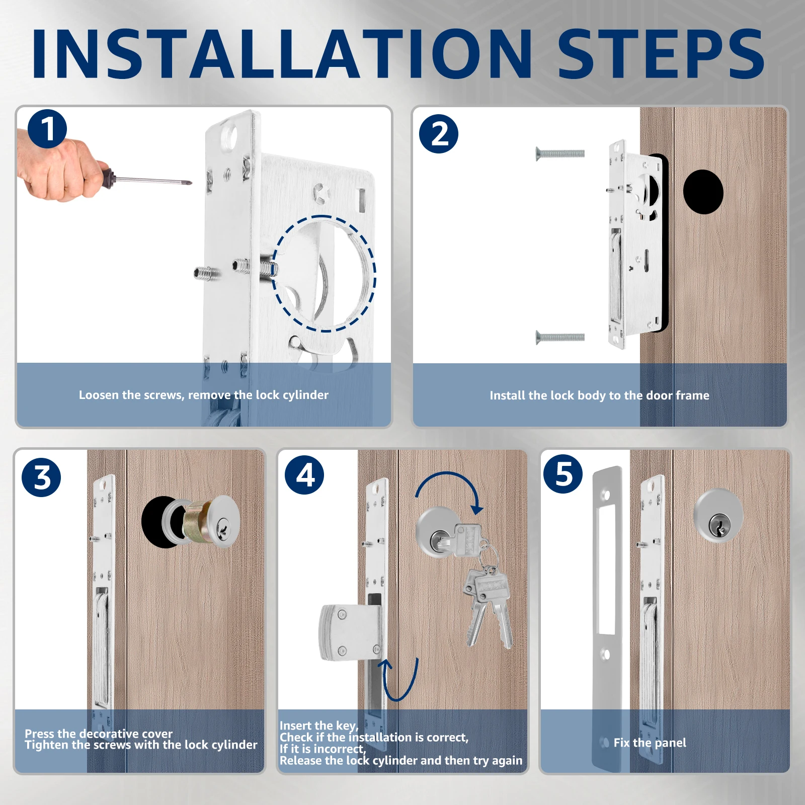 Door Lock Aluminum  Storefront Door Lockset  Commercial Mortise Lock Double Cylinder Solid Brass Hook Deadbolt Key Door Hardware