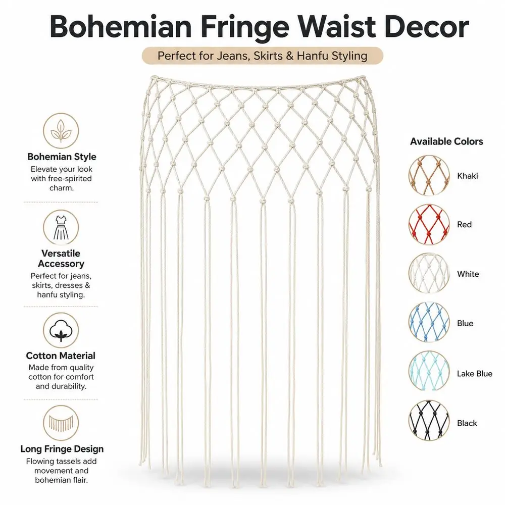 Fashion Bohemian Netted Fringe Waistband Decorative Tassel Ethnic Design Waist Wrap Mesh Tassel Waistband Versatile Styling