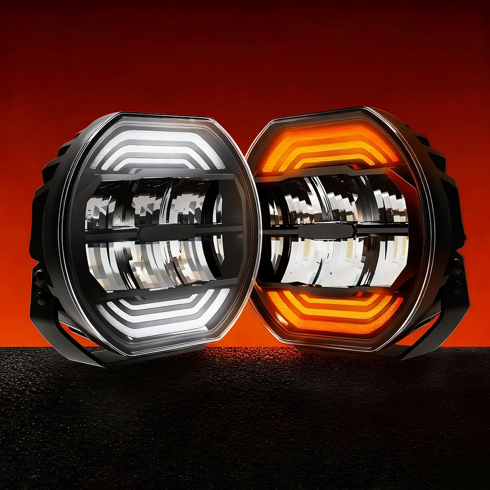 

LED 9/7 Inch 160W Led Driving Light Amber Dual Color 10W DRL Aluminum Housing 12V 24V E-Mark LED Truck Trailer Lights