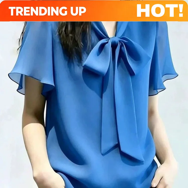 Customization Women Clothing New Chiffon Short Sleeve Ruffles Elegant Plus Size Blouse Simplicity Temperament Shirt Tops Fashion