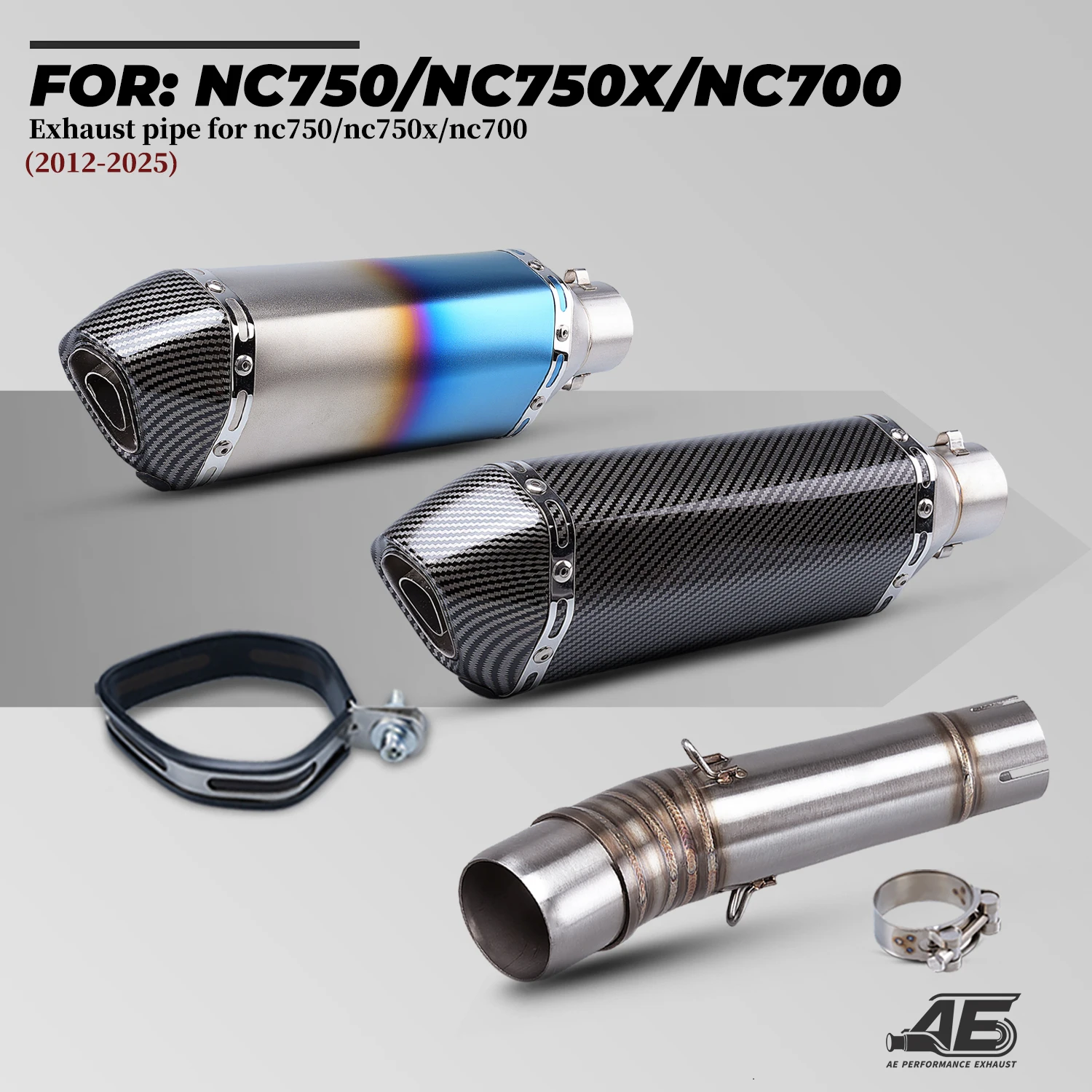 

Motorcycle Exhaust Muffler Slip on For NC750 NC750X NC700 NC700S 2012-2025 Stainless Steel middle Link pipe 51mm