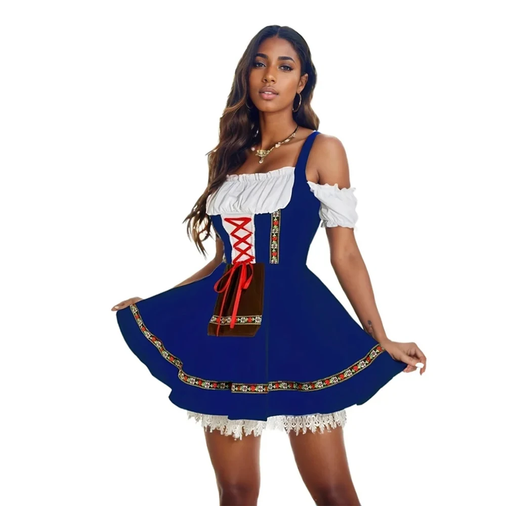 

Halloween Party Costume Makeup Dance Cosplay Stage Performance Beer Girl Dress - Women's Halter Neck Mini Dress for Themed Event