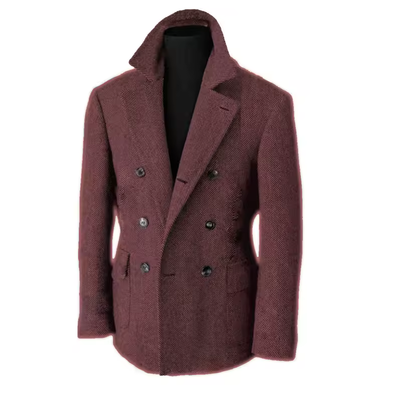 British Men's Blazers Vintage Herringbone Tweed Formal Jacket Wool Blend Double Breasted Casual Autumn Winter Suit Coat - Image 10