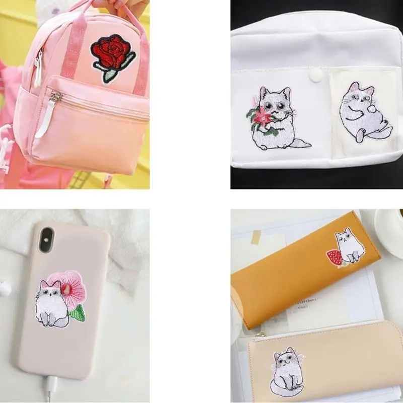12 Pcs Cats Embroidered Patches Iron On Patches Sew On Decorative Appliques Y08E