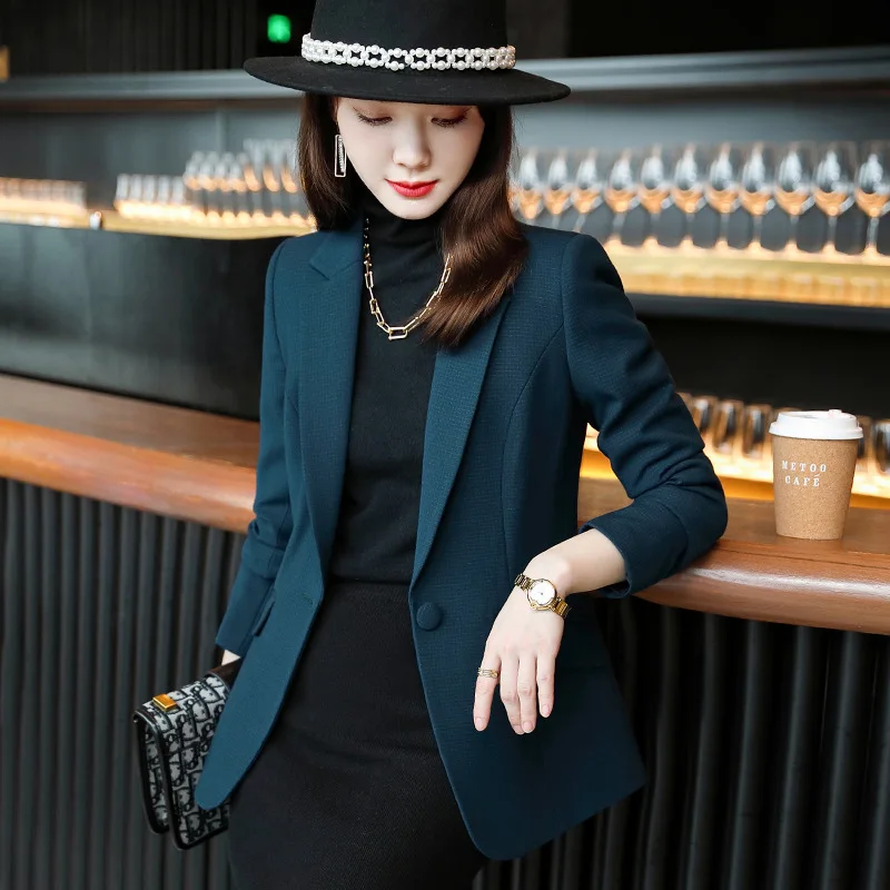 Spring New Fashion Women Midnight Navy Slim Blazer Office Lady Single Button Suit Jacket Girl Casual Coat Clothing Party Gift