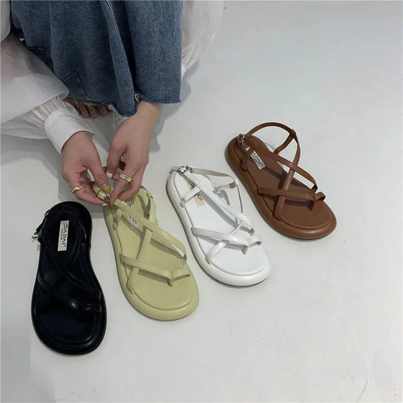 Platform Sandals Women Summer Open Toe Non-slip Soft Sandals Female Casual Cross Roman Flip Flops Beach Fashion Sexy Flat Shoes