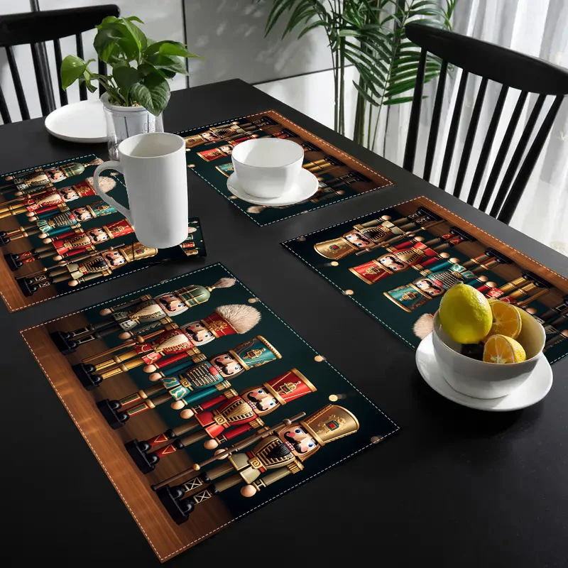 Set of 4 Placemats Nutcracker Design Christmas Table Mats for Dining Table Kitchen Holiday Decor