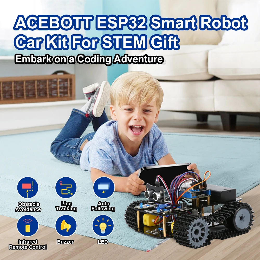 ACEBOTT ESP32 4WD Mecanum Wheel Camera IoT WiFi STEM STEAM Programming Smart Robot Car kit for School Project Arduino