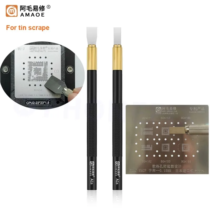 AMAOE Stainless Steel Non-magnetic Tin Scraper Knife Motherboard Glue Cutting BGA CPU NAND DDR IC Chip Soldering Remove Blade