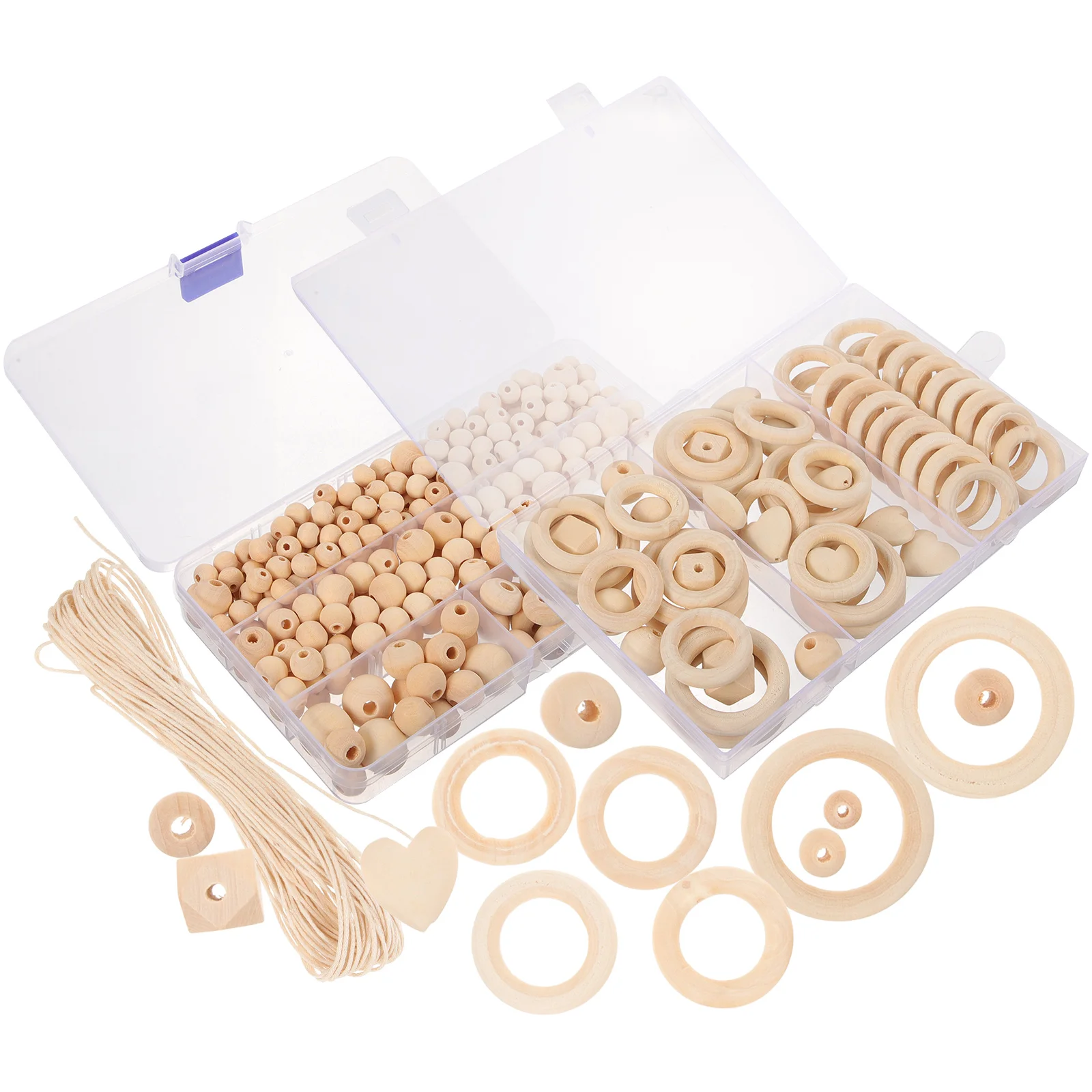 

2 Boxes Large Wood Loose For Diy Crafts Sturdy Natural Wooden With Hole Durable Colored Shaped Beads Bulk Handicraft Accessories