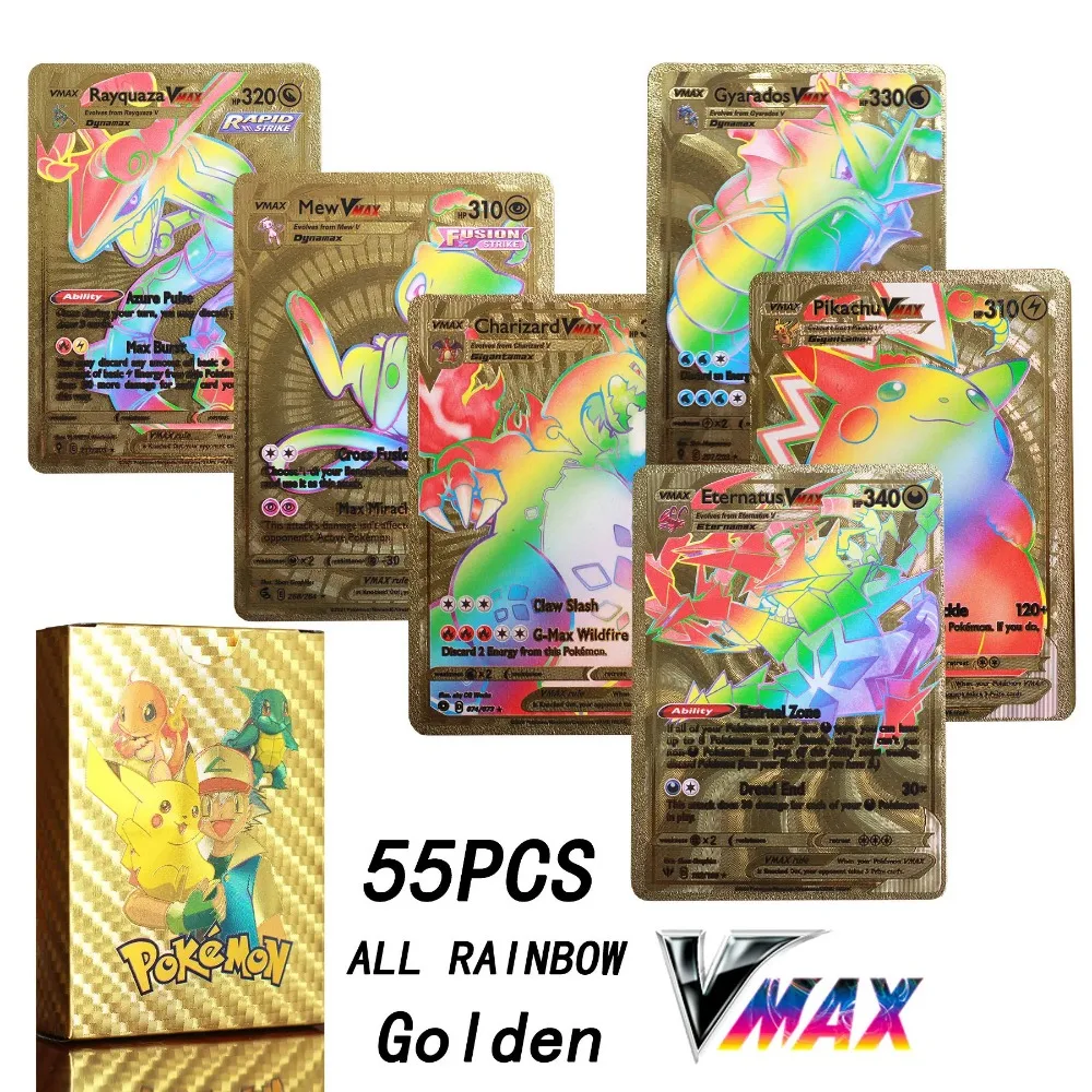 2024 neue 27-55 Stück Pokemon bunte Goldfolie Karte Charizard Pikachu Arceus Silber Regenbogen Englisch Deutsch Vstar Vmax Karte