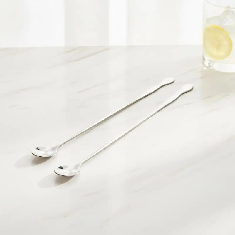 Stainless Steel Long Handle Stirring Spoon 2Pcs Rust Resistant Easy Grip Design Beverage Mixing Utensil