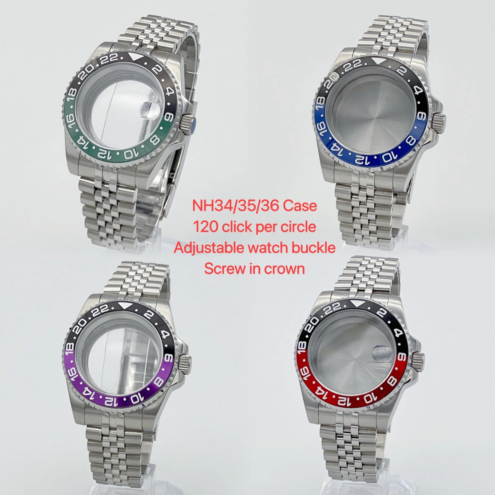 

NH35 case, case diameter 40mm, silver stainless steel Silver Jubilee bracelet,GMT, sapphire watch mirror,