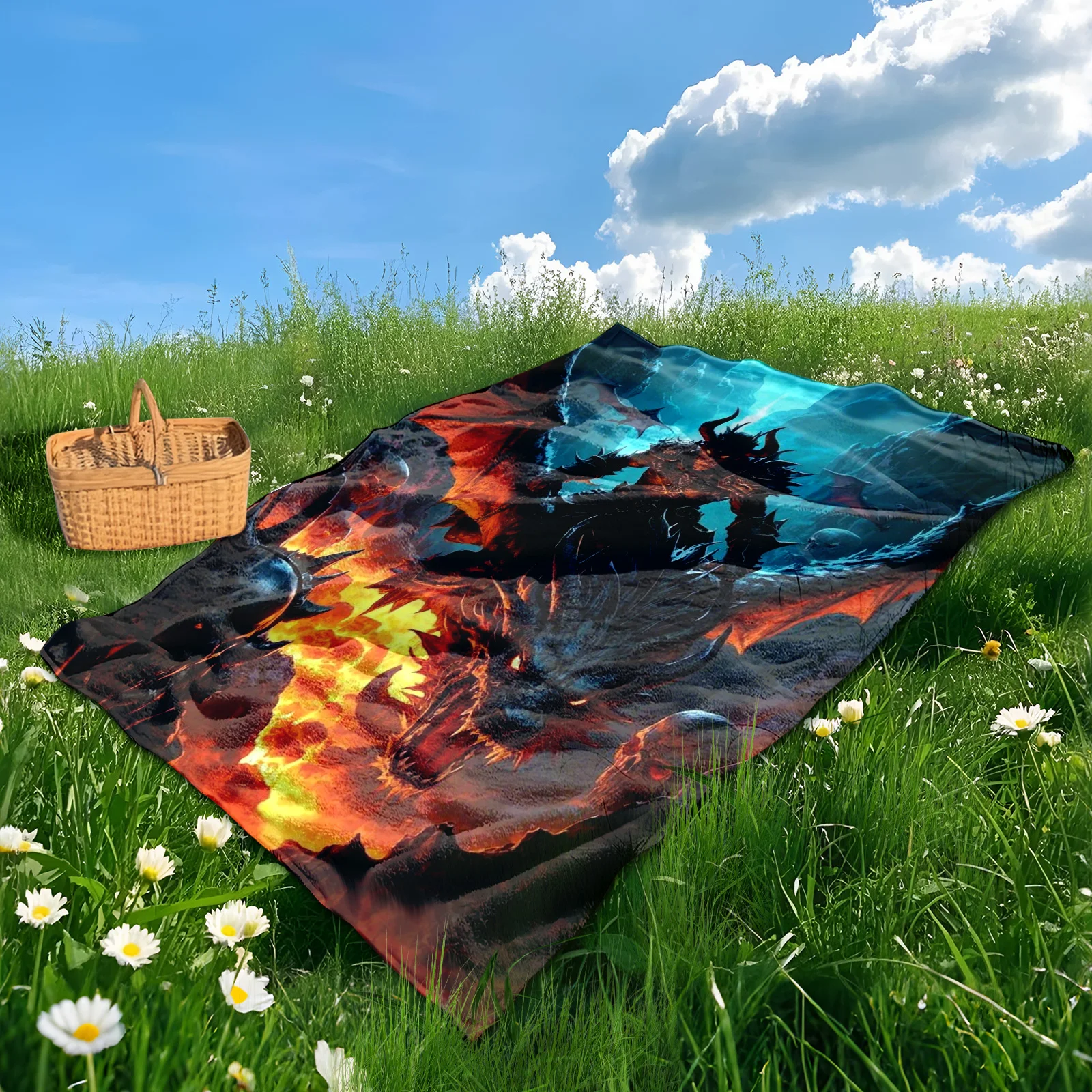 بطانية Demon Dragon and Flames Design الخارجية للتخييم والسفر والأنشطة الخارجية متينة