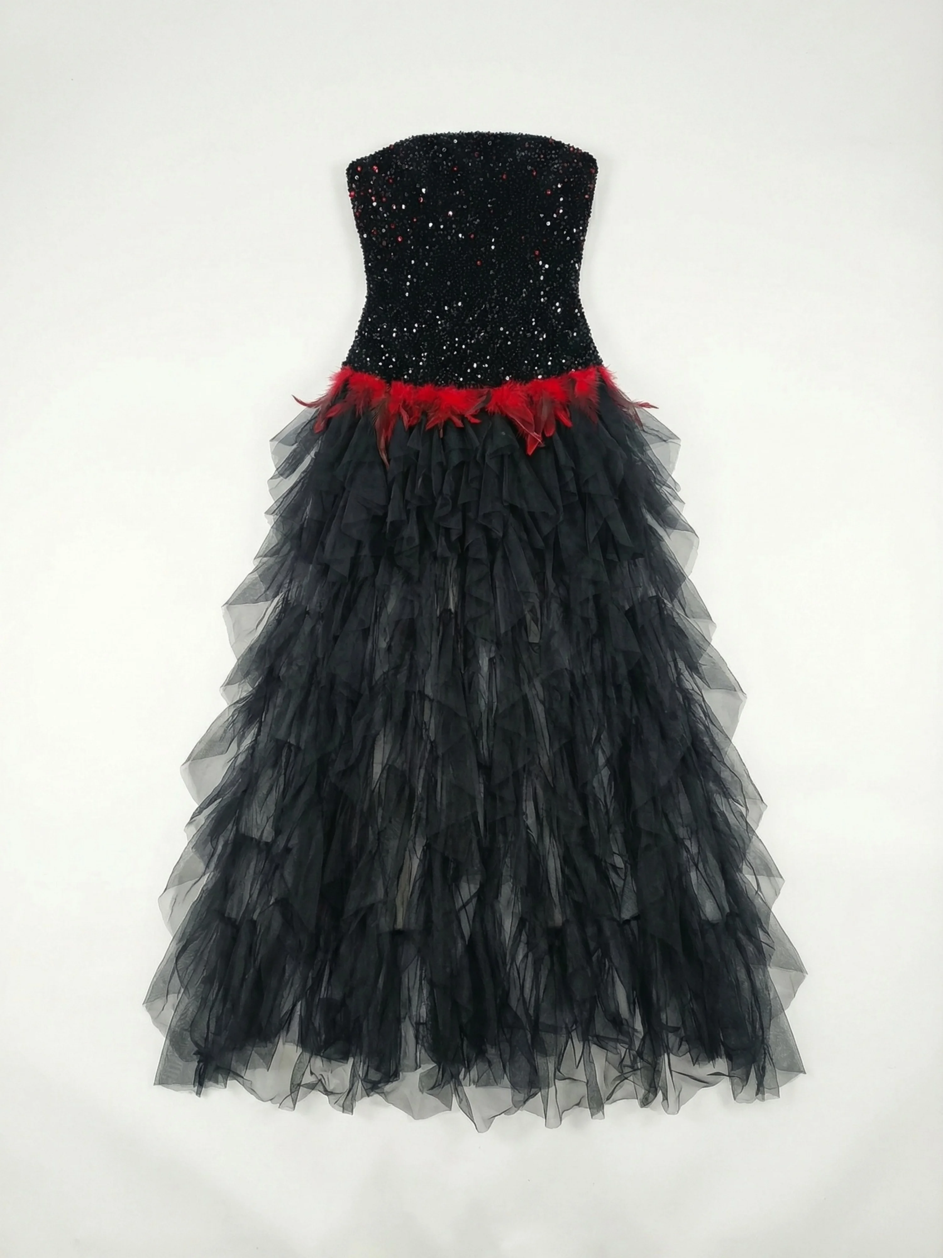 

Женское черное длинное платье из тюля с пайетками, без бретелек, с отделкой из перьев, роскошное, нарядное, для вечеринок, выпускных, гала-вечеров, свадебных гостей