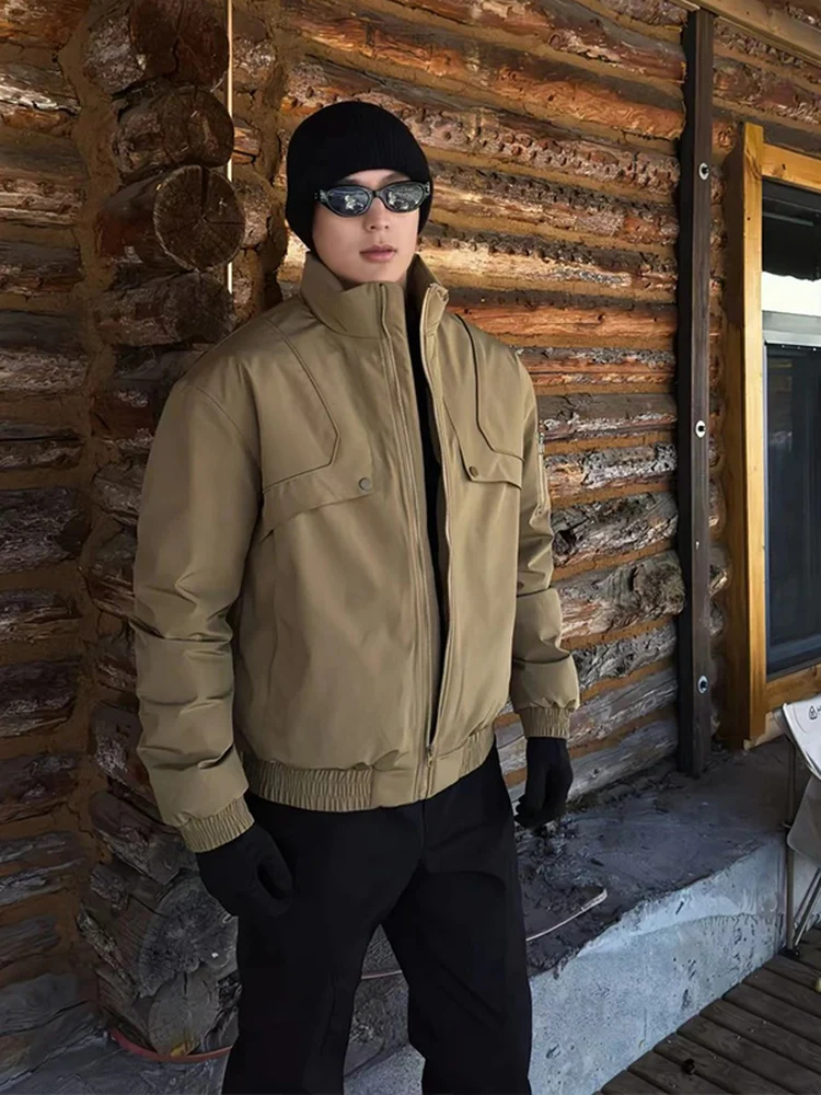 

Bla Bomber Jaet Cotton Coat Men's Winter Thiened Warm Stand Collar Jaet Loose Fit Youth Faion Polyester Fiber