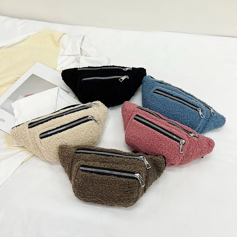 Plush Women Waist Bag Solid Color Belt Bags Shoulder Crossbody Chest Bag Brand Designer Female Fanny Pack Banana Hip Purse