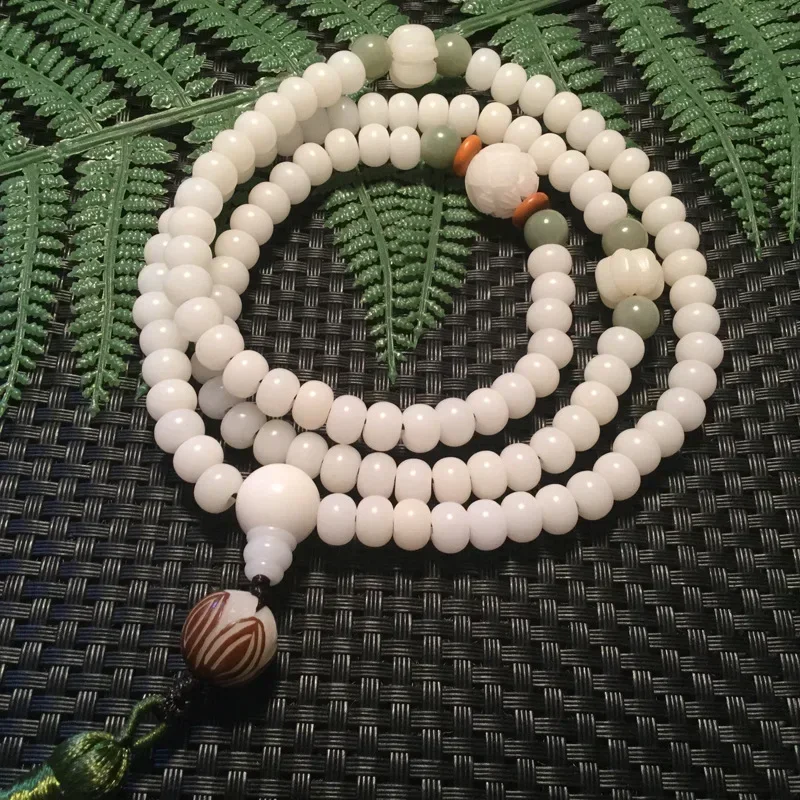 Original natural white jade bodhi root Buddha bead hand necklace pumpkin bead lotus bead male and female gift blessing health