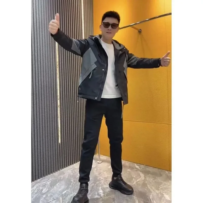 

Autumn and Winter Men's Fashion Casual Versatile Spliced Cotton-padded Jacket Korean Version Trendy Loose Hooded Jacket