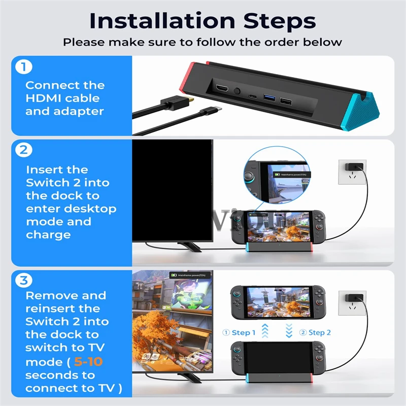 Stacja dokująca SIWIQU TV do Switch 2, z adapterem HDMI 4K@120Hz/portem typu C/portem USB Przenośna podstawa ładująca do konsoli do gier Switch 2 — zdjęcie produktu 3