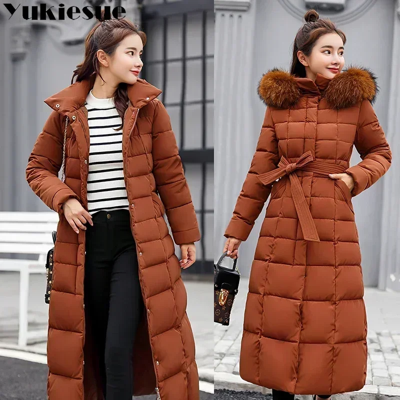 

Long warm thicken winter jacket women snow wear cotton padded outerwear for women womens coat clothes faux fur collar parka