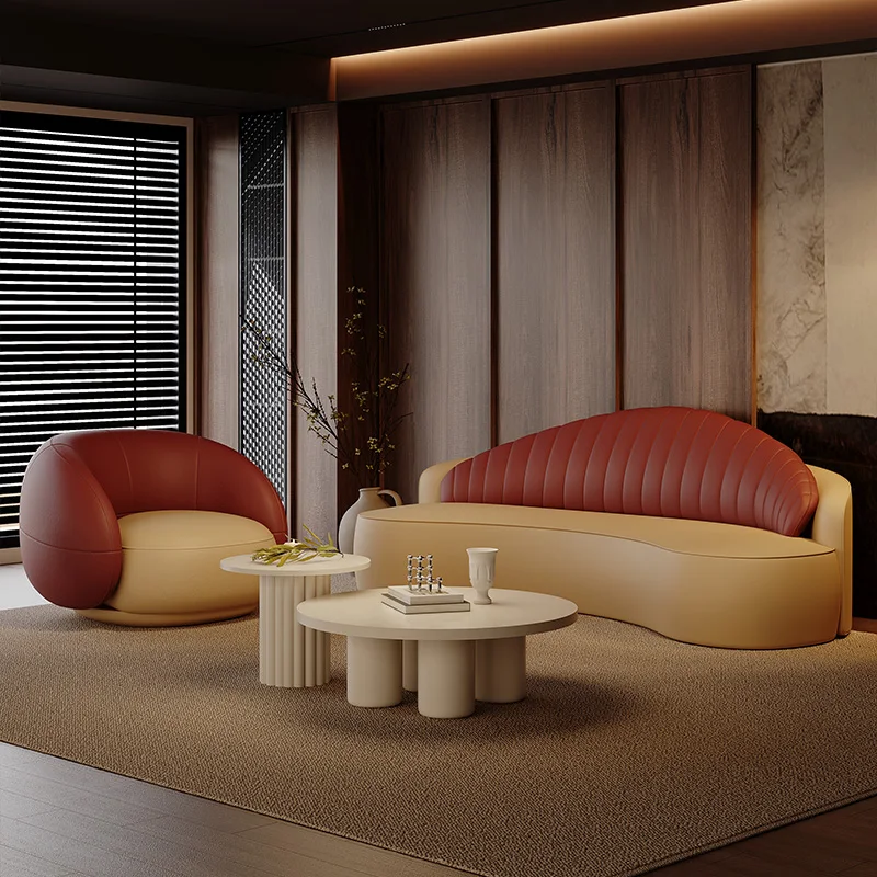 

Curved sofa creative cream wind small apartment living room three people beauty salon reception negotiation Internet