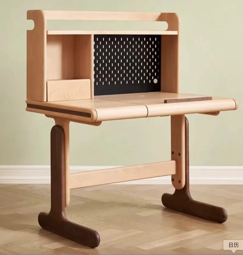 E216B Beech Wood + Black Walnut Wood Up-and-Down Lifting Kid and Children and Student Learning and Study Table and Desk