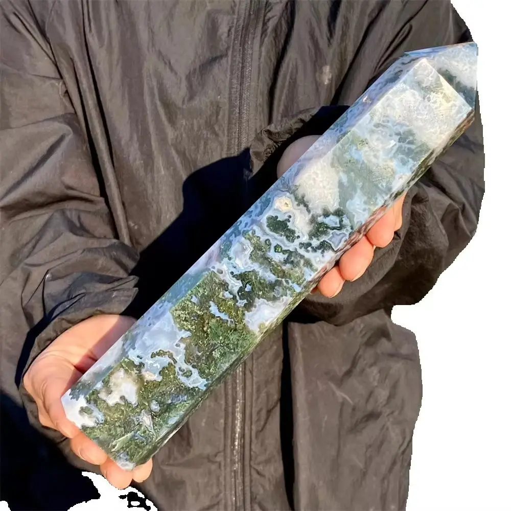 Natural Moss Agate Crystal Quartz Energy Tower, Rejuvenation Aura, Decoration, Gift, Meditation, Demagnetization, Collection