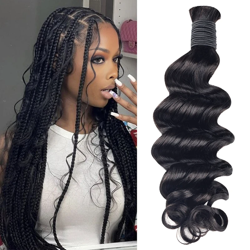 Loose Deep Wave Virgin Natural Human Bulk Hair For Boho Braids 14-24 Inch 100G Bohemian Human Hair For Braiding Hair Extensions