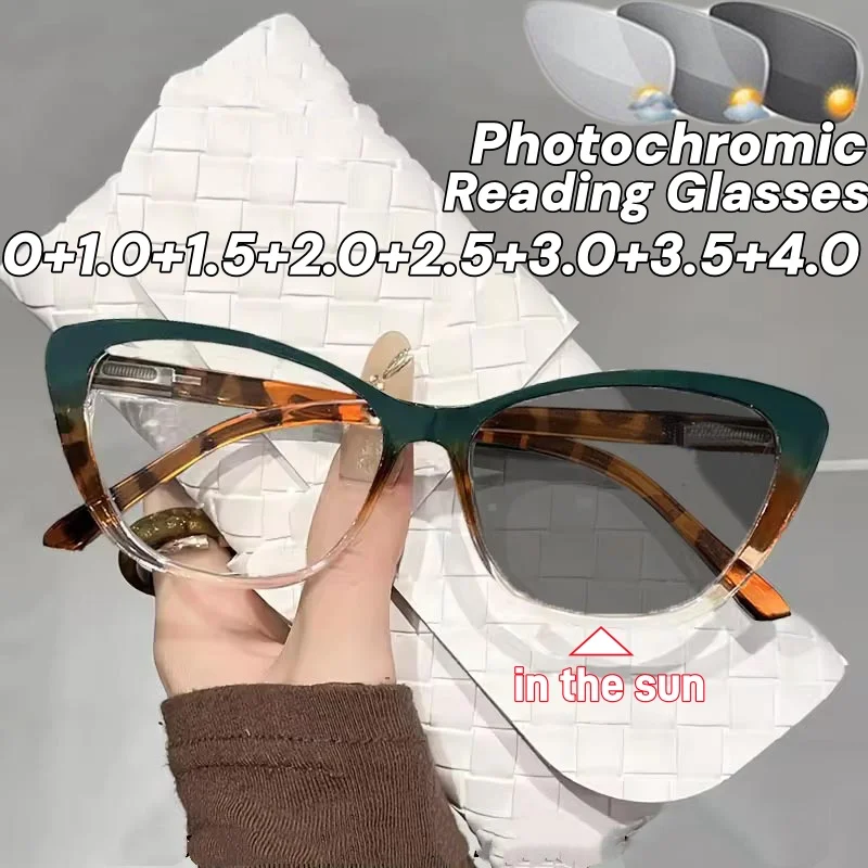 

Elegant Cat Eye Photochromic Reading Glasses Women New Vintage Color Changing Presbyopia Glasses Outdoor UVProtection Sunglasses