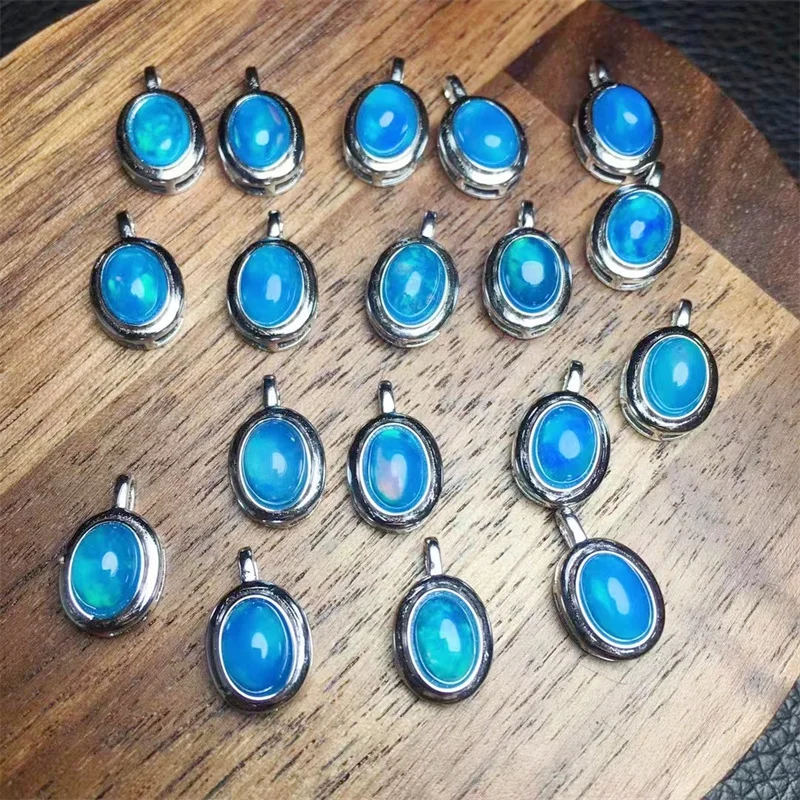 

S925 Natural Blue Opal Pendant Crystal Carving Polishing Mature Charm Jewelry Birthday Present Holiday Gift 1pcs 5x7mm