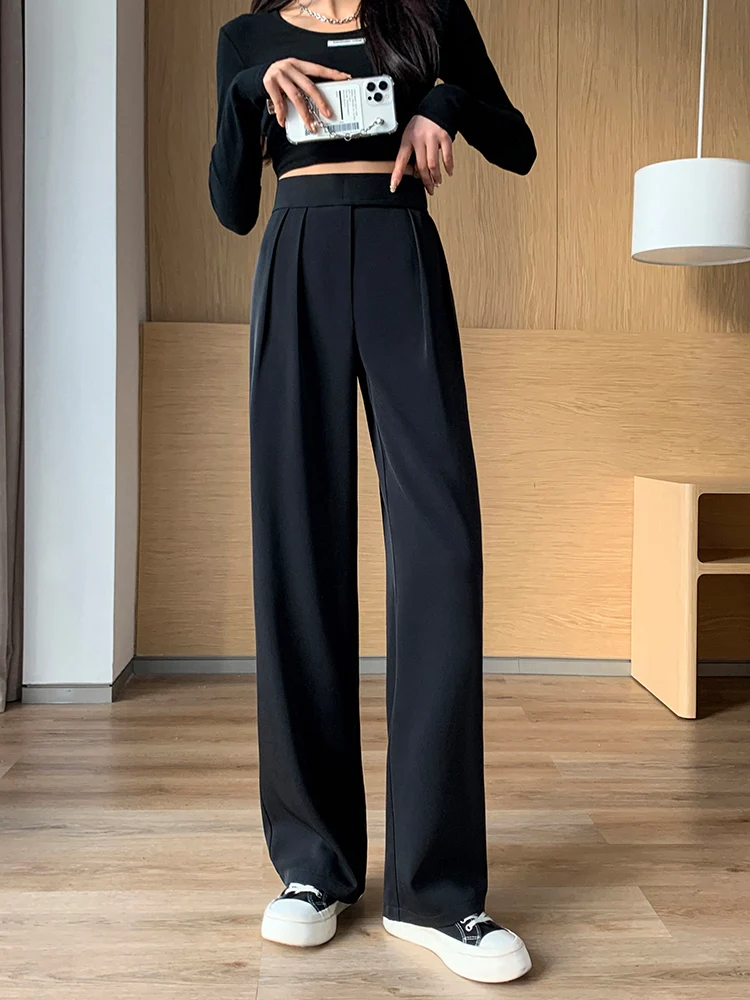 Suits Pants Women\'s Tailoring Pants Office Lady Traf Wide Leg High Waist Trousers Korean Fashion Streetwear Black Pantalon Femme