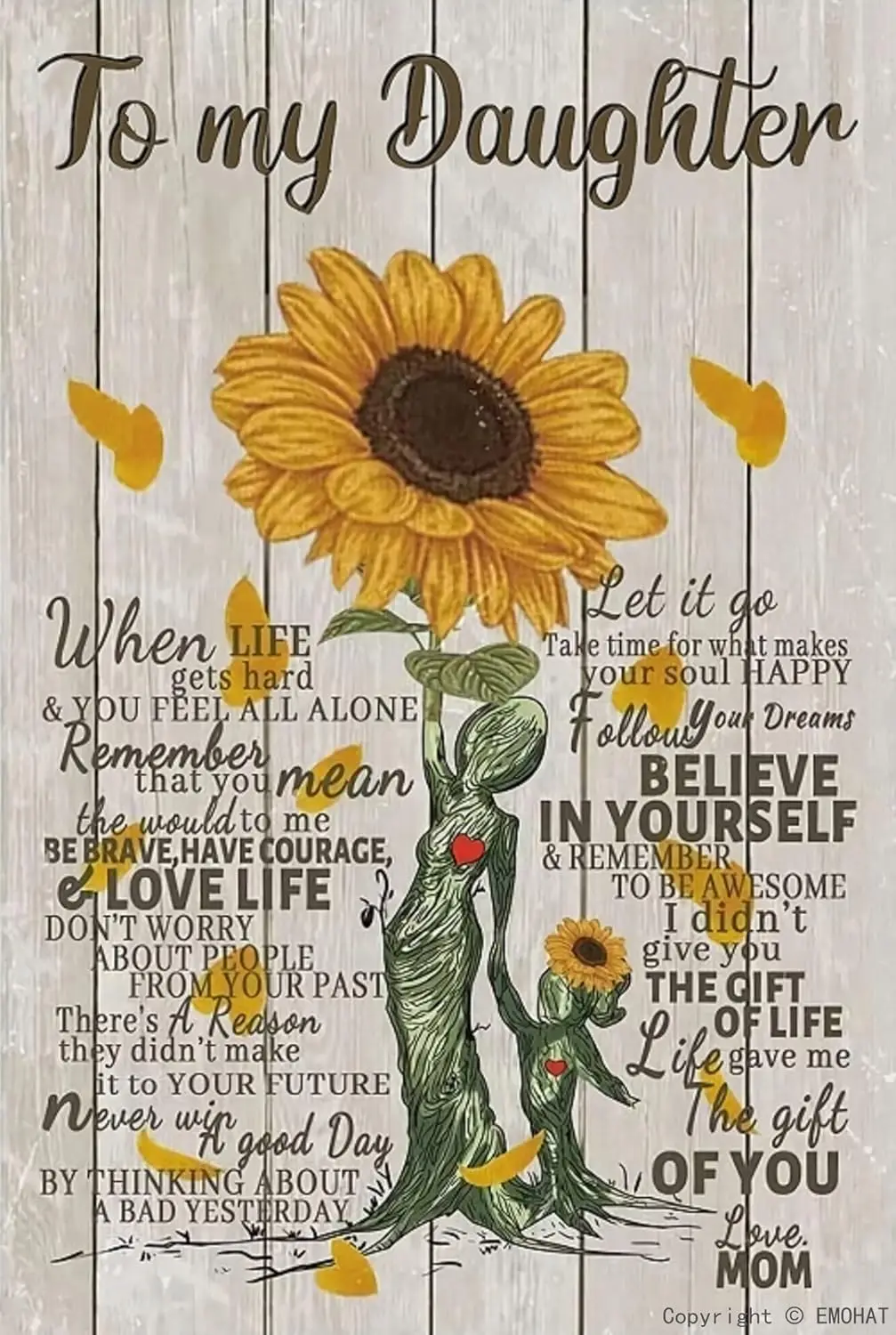 EMOHAT Плакат с подсолнухом для моей дочери Life Gave Me The Gift Of You Love Mom Металлическая жестяная вывеска для спальни Домашний декор стен - Aluminu