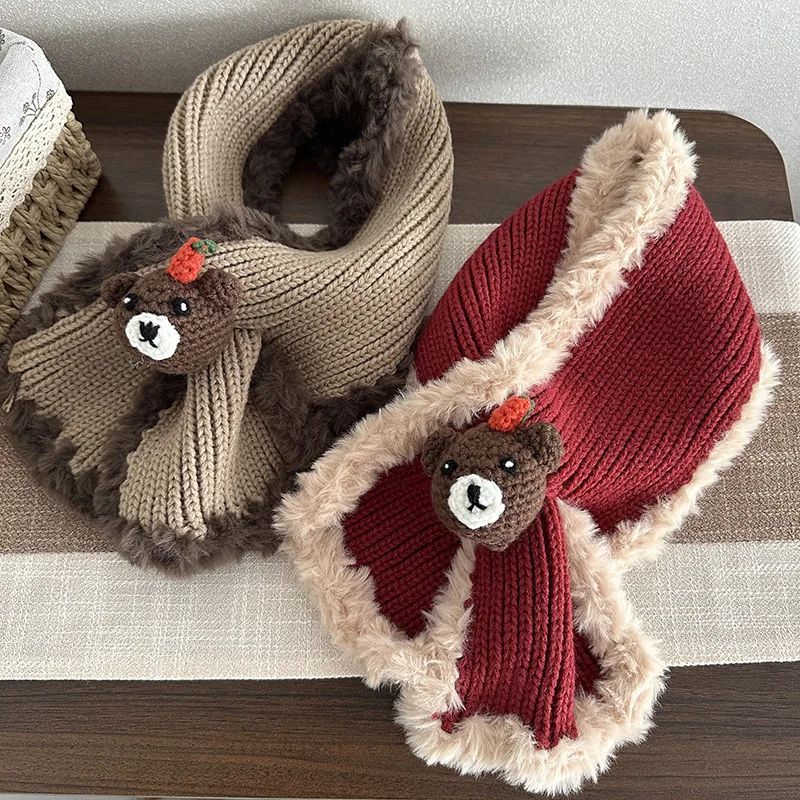 

Bear cross scarf winter new knit wool warm cute sweet Christmas scarf sweet style thick neckerchief