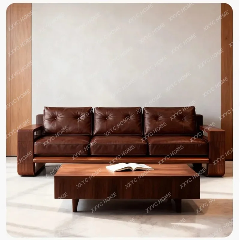 XX High-end minimalist furniture, solid wood straight-row sofa, large apartment sofa
