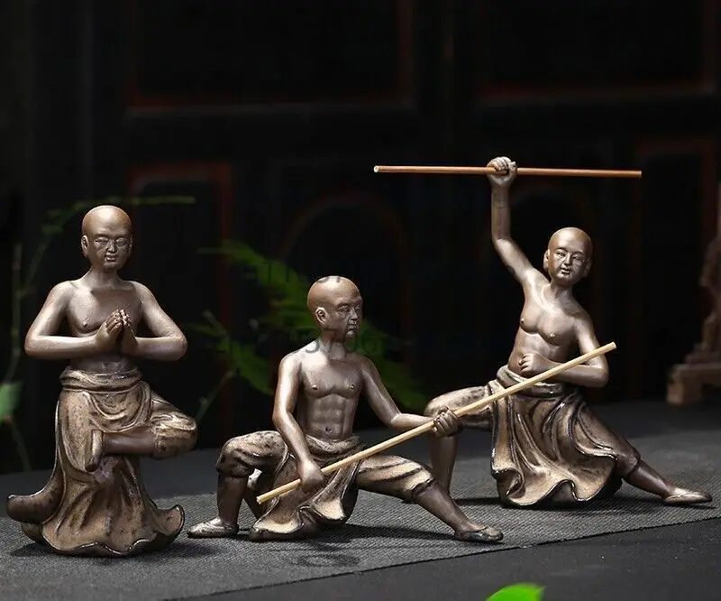 

3 Pcs Chinese Porcelain Monk Statue Shaolin Temple Kung Fu Monks Decor