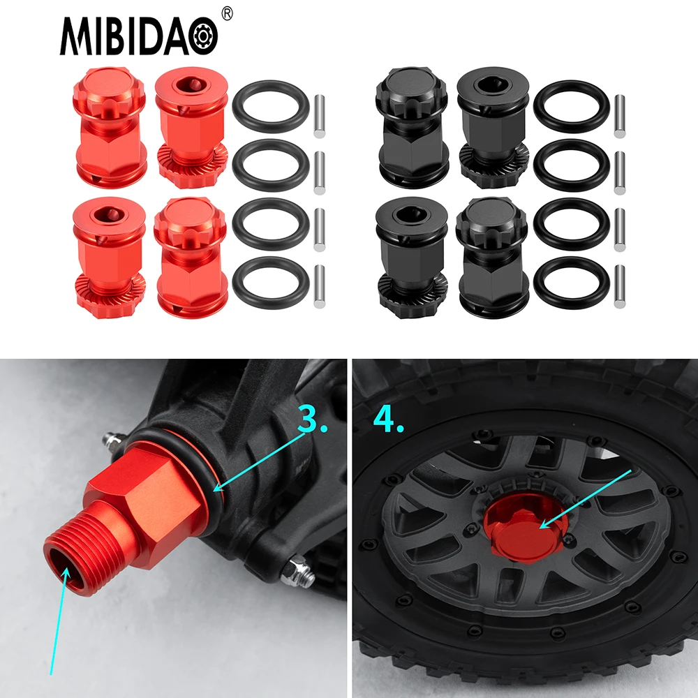 MIBIDAO 4 PCS Aluminum Extended Wheel Adapter +25mm For 1/5 5IVE-T 2.0 RC Crawler Car Upgrade Kit