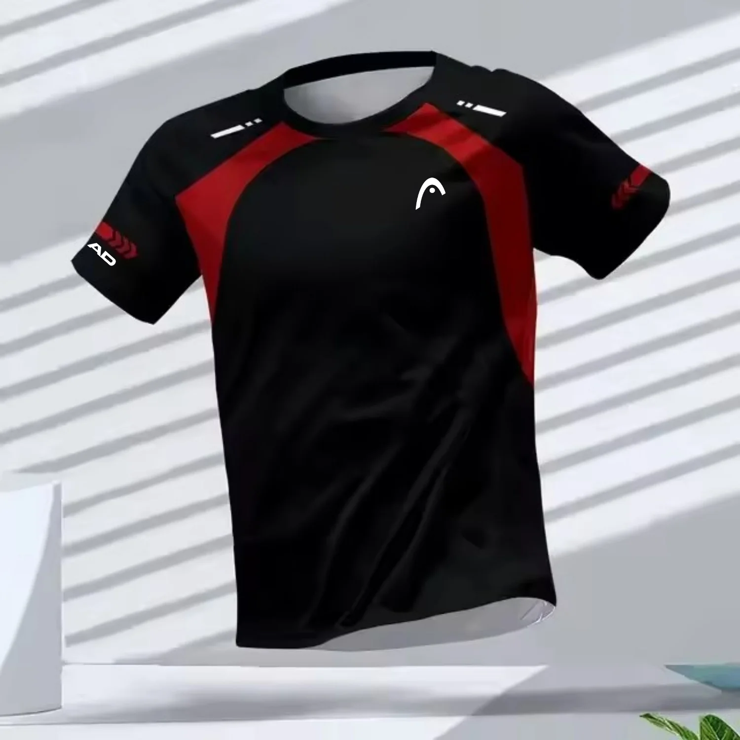 Quick drying and sweat absorbing men's T-shirt with 3D printed tennis and pizza sports T-shirt, street fashion short sleeved image 2