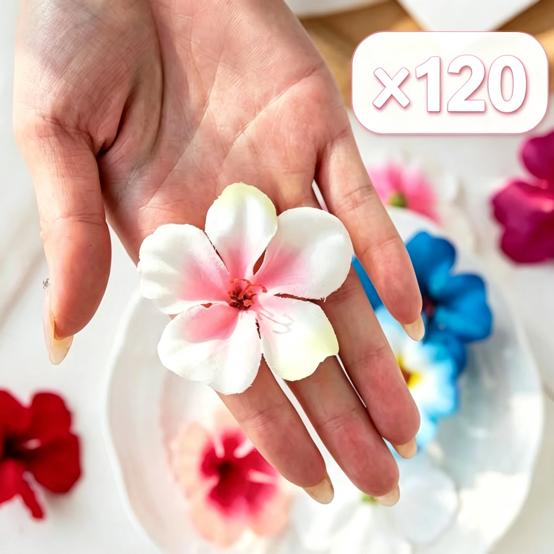 60/120 Stück Künstliche Blumen aus Seide, Kirschblütenköpfe für Außenbereich, Garten, Party, Hochzeit, Heimdekoration, Tischvase, Scrapbook, DIY, Florale Dekoration