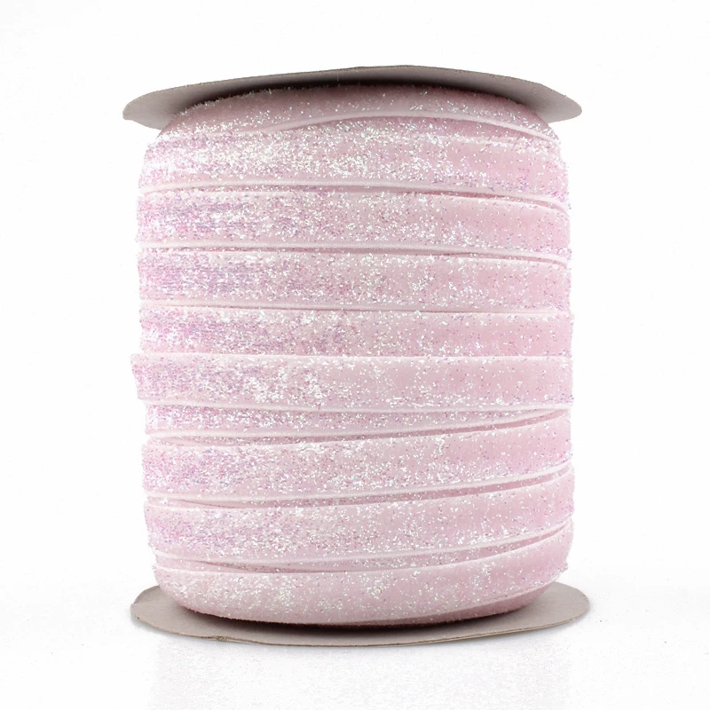 

White 50yards/lot 3/8 inch High Quality Glitter Elastic FOE For Headband Fold Over Ribbon By the Yard For Hair Ties Accessories
