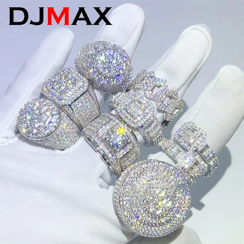 Hip Hop DJMAX Full Moissanite Rings For Men Original 925 Sterling Silver Men and Women's Moissanite Finger Rings Best Gifts 2024