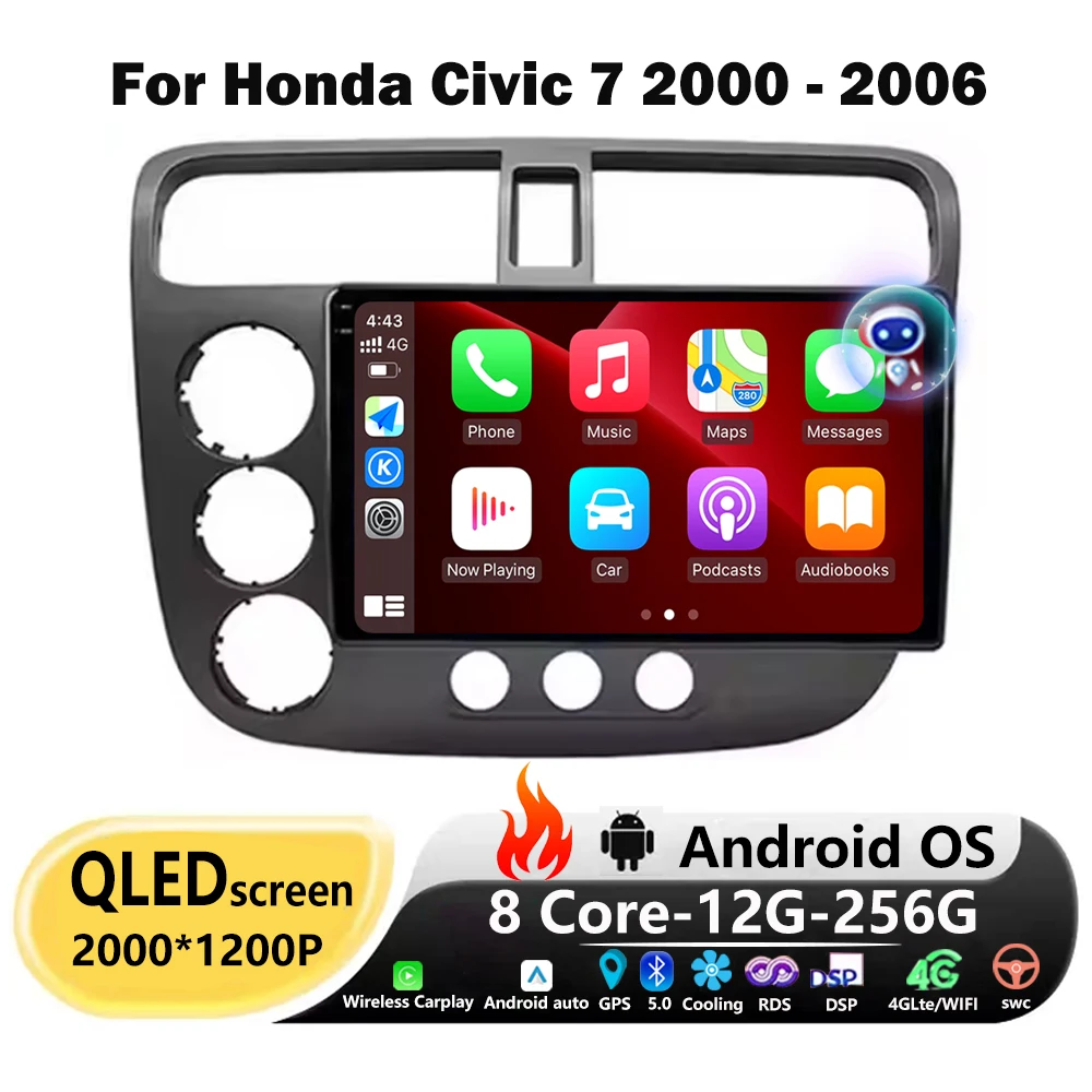 

9 Inch For Honda Civic 7 2000 - 2006 Car Radio Multimedia Video Player GPS Navigation Stereo Android Auto Wireless Carplay DSP