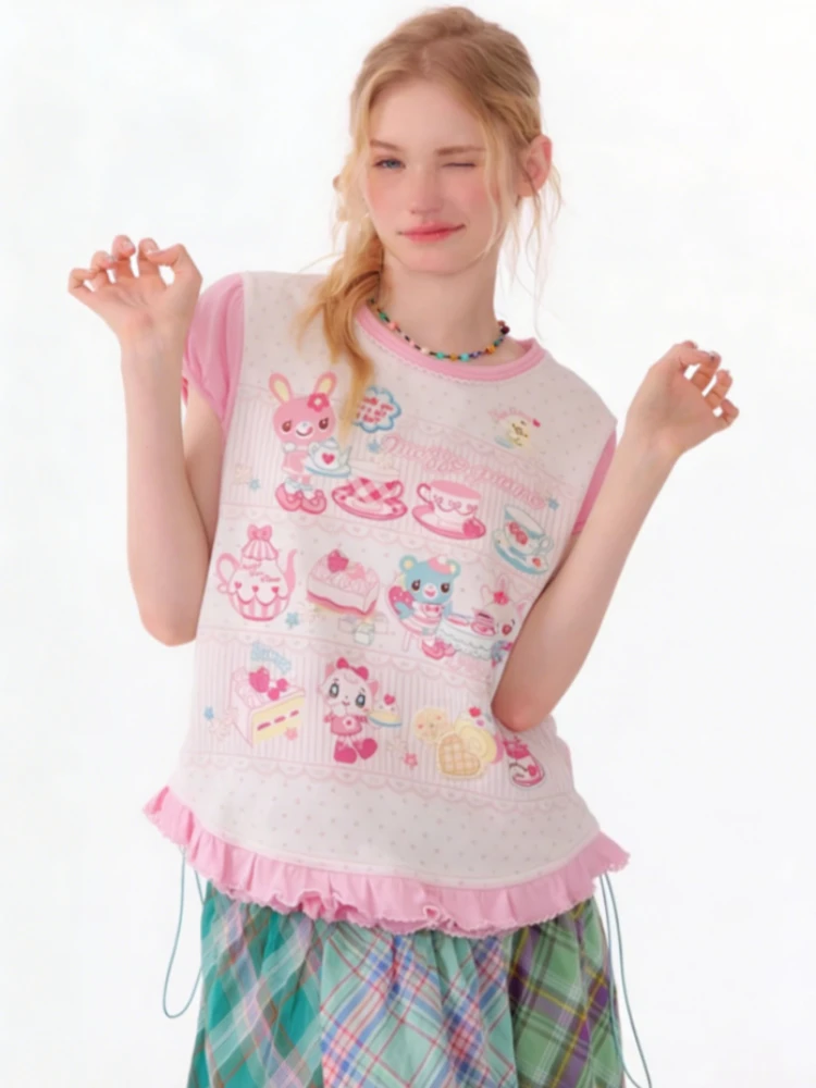 Japanische Subkultur Kawaii Bedruckte Langarm-T-Shirts für Damen 2026 Frühling Sommer Y2k Niedliche Lässige Oberteile Vintage T-Shirts für Mädchen