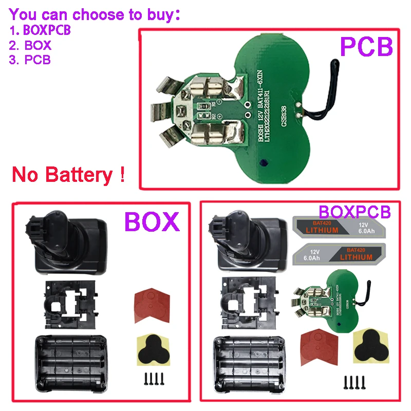 

BAT420 Li-ion Battery Plastic Case PCB charging Protection Board Box For Bosch 10.8V 12V BAT412A BAT413A BAT411 Housing Shell