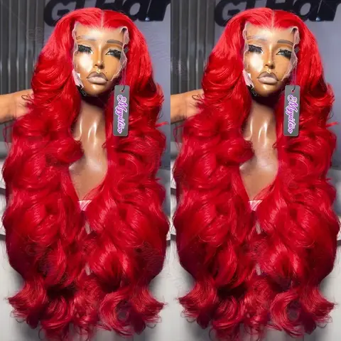 30 40 Inch Hot Red 13x6 Hd Lace Frontal Wigs Human Hair Wig Brazilian Red Colored Body Wave 13x4 Lace Front Wig For Black Women