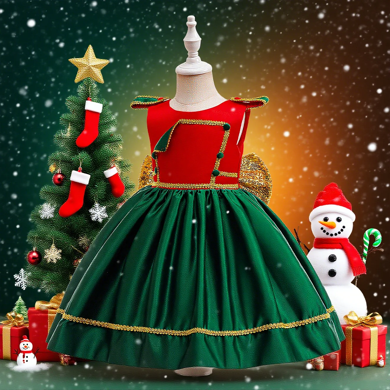 Christmas girls clothing unique design sense gold bow design suitable for Christmas and New Year gifts