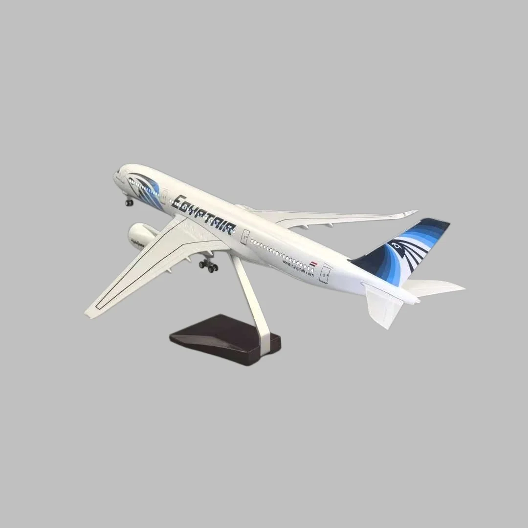 47 cm A350 EgyptAir Resin-Cast Aircraft Model 1/142 Scale with Wooden Base and Landing Gear—Passenger Aircraft Collectible