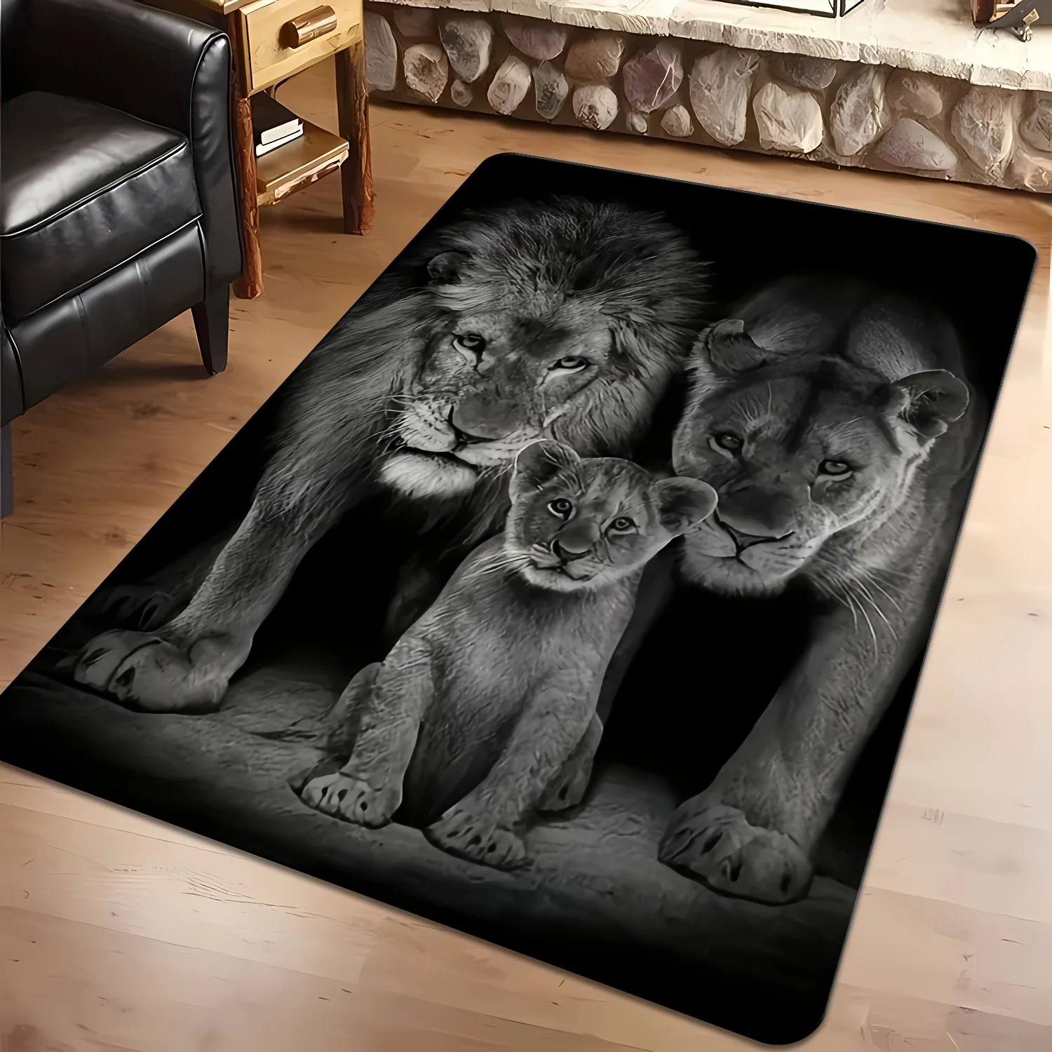 Dramatic Lion Family Photo Mat Doormat Rug Entryway Decor Safari Wild Life Animal Print Artistic Runner for Home Decoration